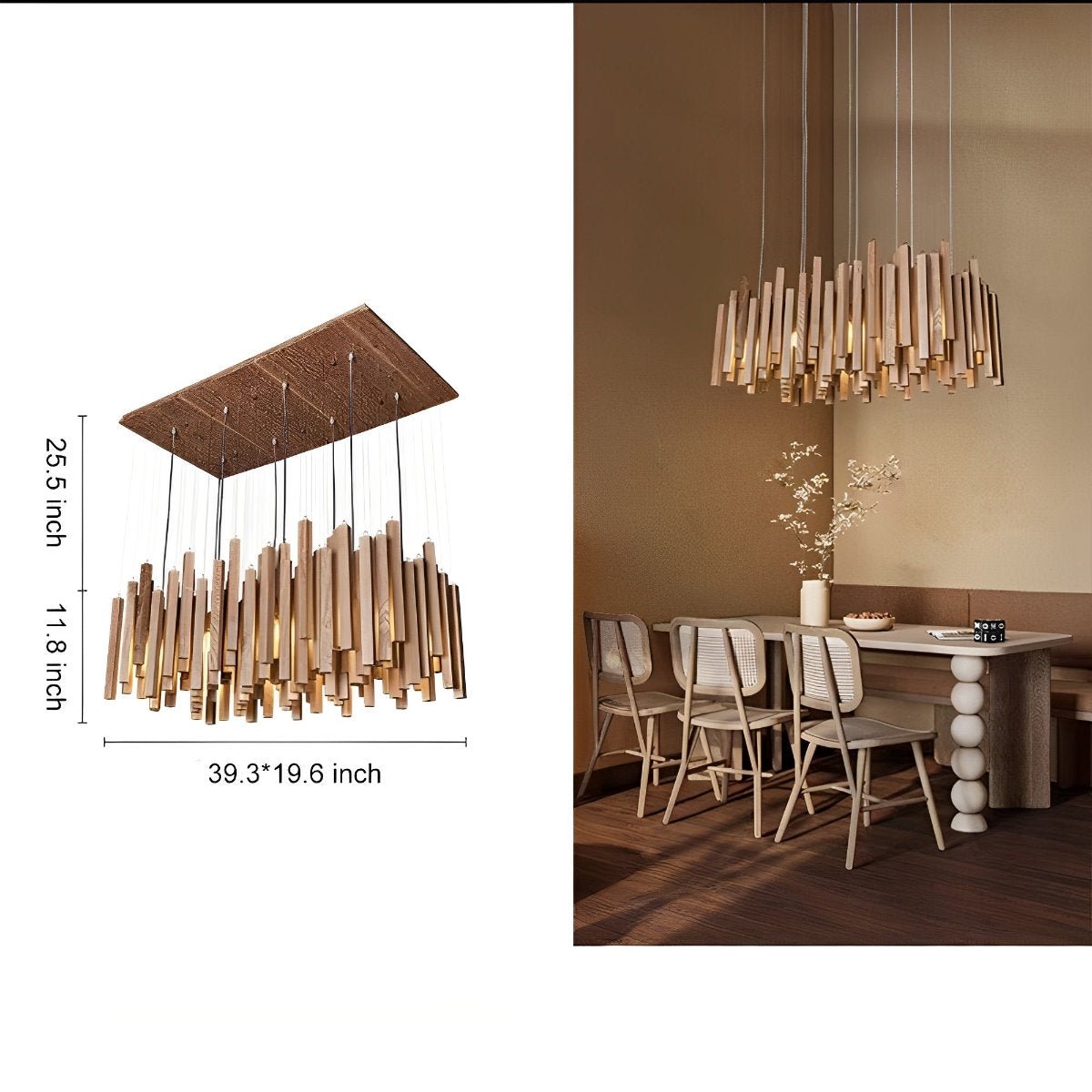 Flyachilles Modern Minimalist Wood Firewood Stick Chandelier Light