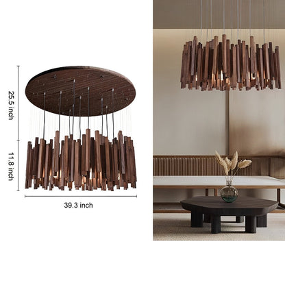 Flyachilles Modern Minimalist Wood Firewood Stick Chandelier Light