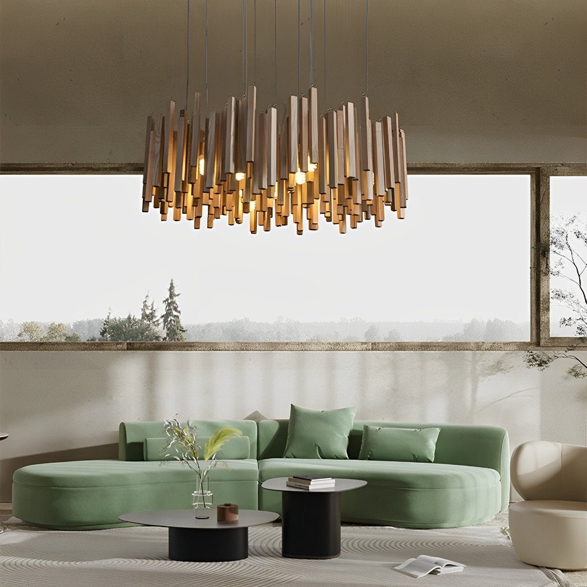Flyachilles Modern Minimalist Wood Firewood Stick Chandelier Light