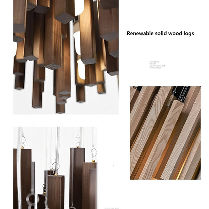 Flyachilles Modern Minimalist Wood Firewood Stick Chandelier Light