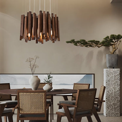 Flyachilles Modern Minimalist Wood Firewood Stick Chandelier Light