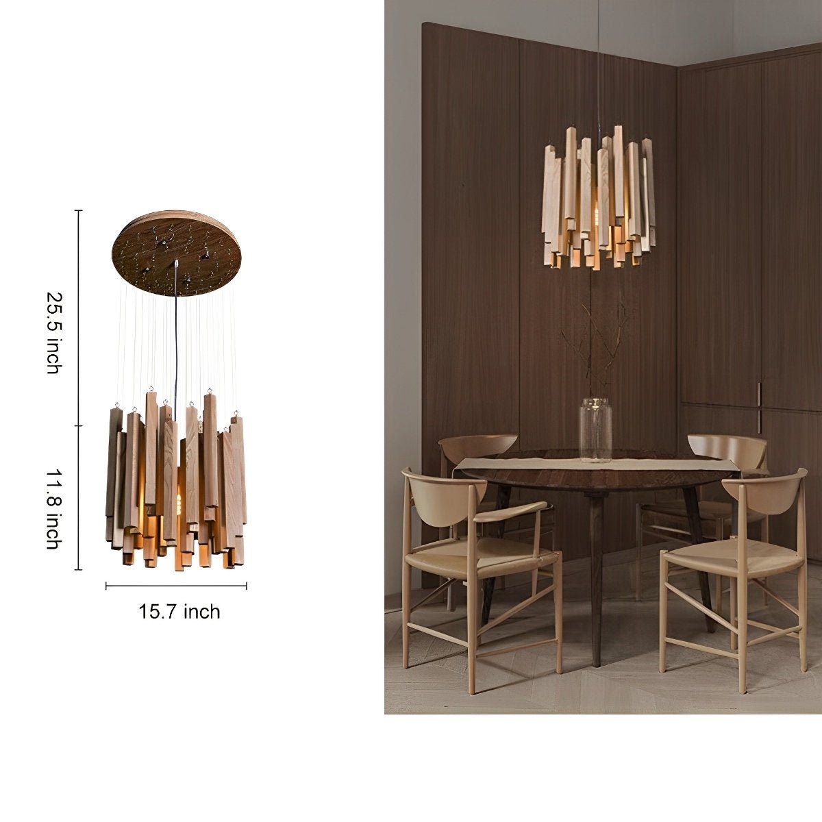 Flyachilles Modern Minimalist Wood Firewood Stick Chandelier Light