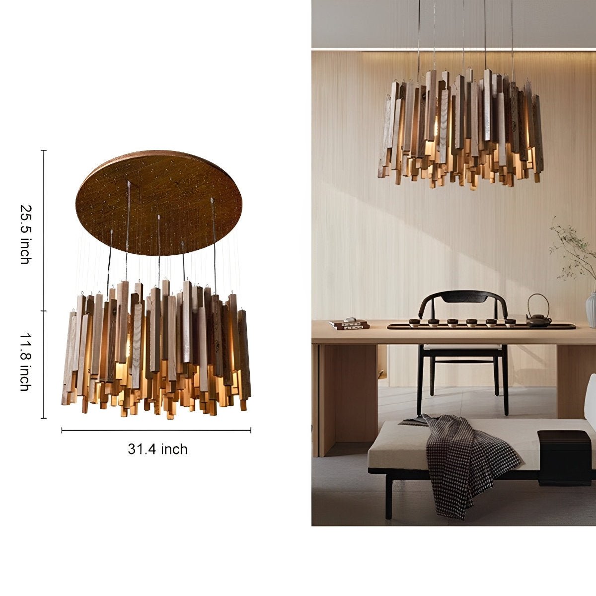 Flyachilles Modern Minimalist Wood Firewood Stick Chandelier Light