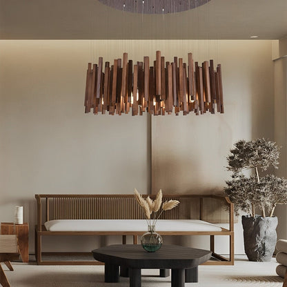 Flyachilles Modern Minimalist Wood Firewood Stick Chandelier Light