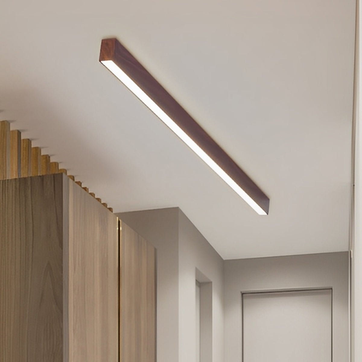 Modern Minimalist Wood Grain LED Long Strip Ceiling Light