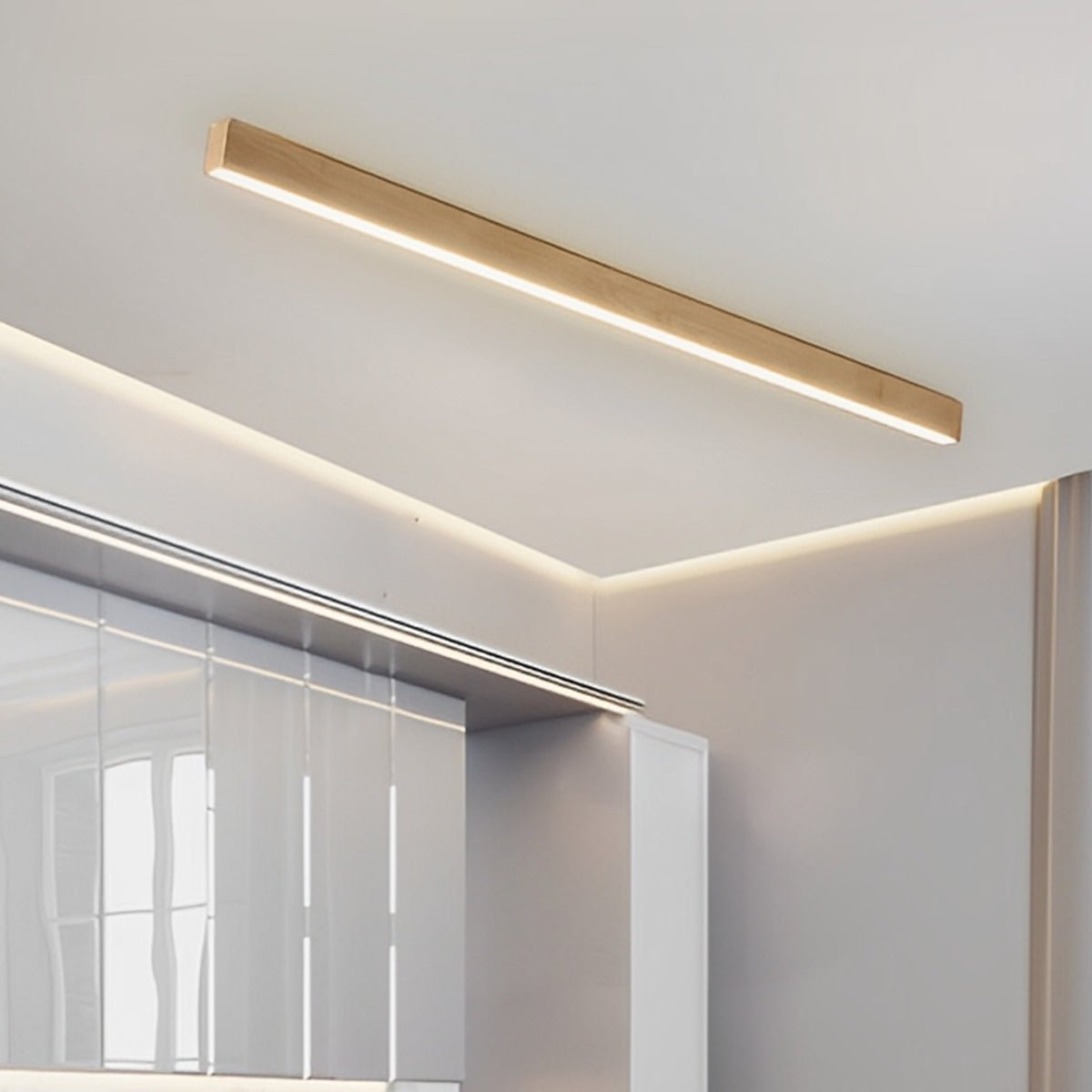 Modern Minimalist Wood Grain LED Long Strip Ceiling Light