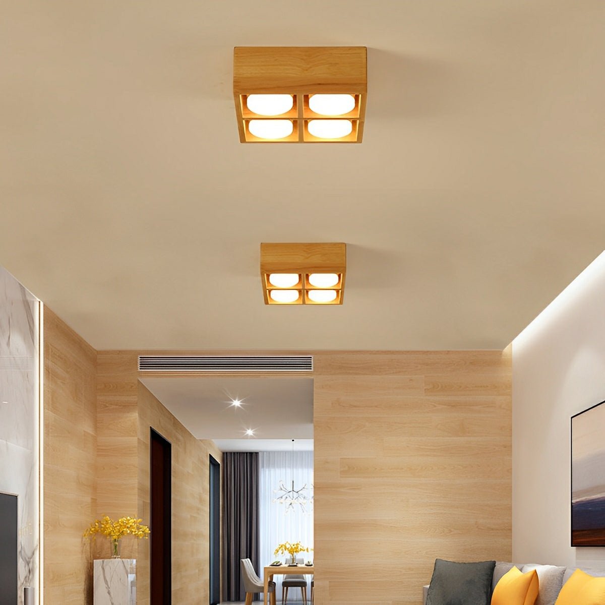 Modern Minimalist Wood Square LED Indoor Ceiling Spot Light