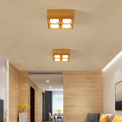 Modern Minimalist Wood Square LED Indoor Ceiling Spot Light