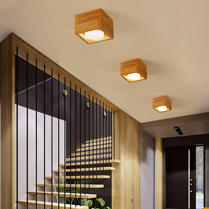 Modern Minimalist Wood Square LED Indoor Ceiling Spot Light