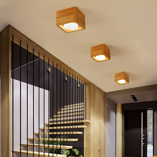 Modern Minimalist Wood Square LED Indoor Ceiling Spot Light