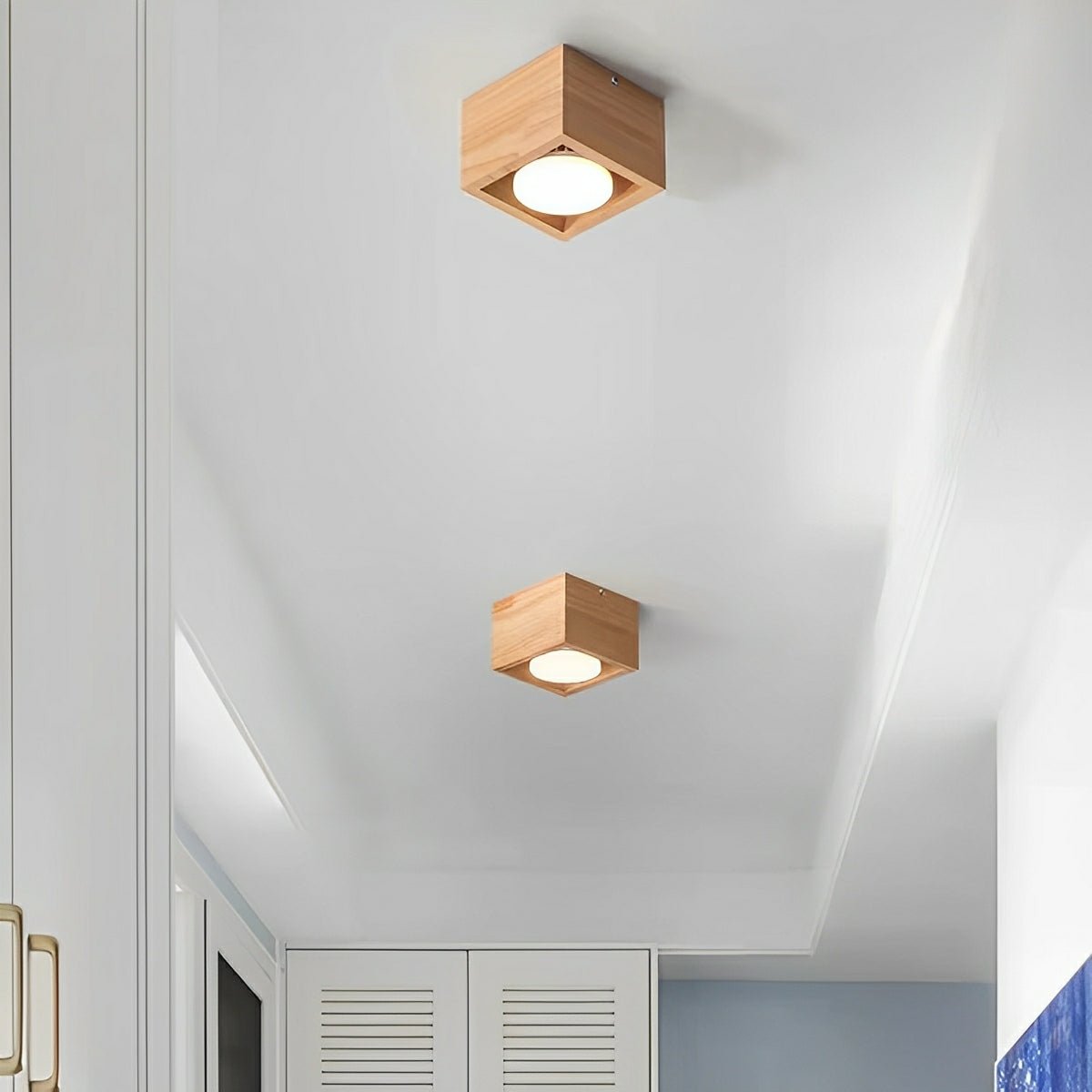 Modern Minimalist Wood Square LED Indoor Ceiling Spot Light