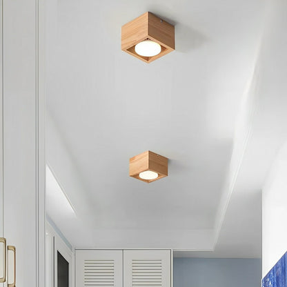 Modern Minimalist Wood Square LED Indoor Ceiling Spot Light