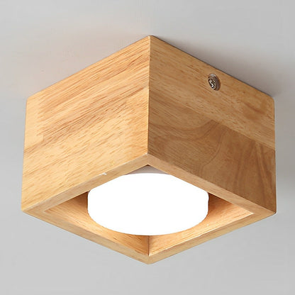 Modern Minimalist Wood Square LED Indoor Ceiling Spot Light