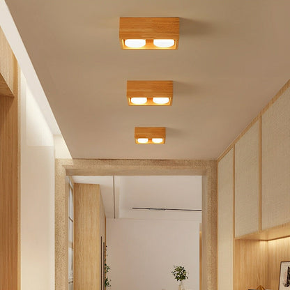 Modern Minimalist Wood Square LED Indoor Ceiling Spot Light