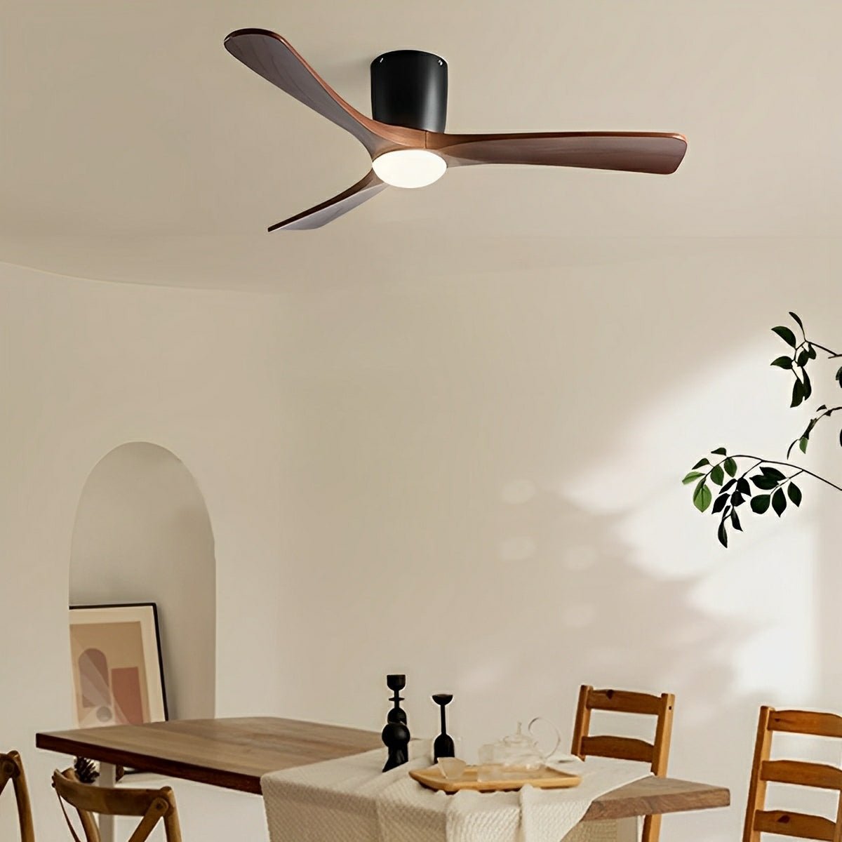 Modern Nordic Minimalist Wood Reverse 6-Speed DC Motor Inverter Ceiling Fan Light