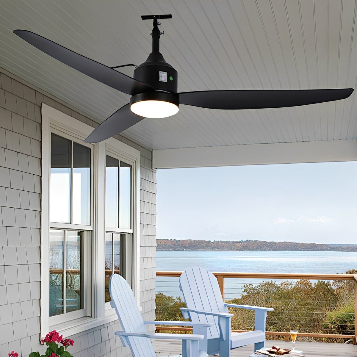 Modern Outdoor Dimmable DC Motor Reverse Frequency Ceiling Fan Light