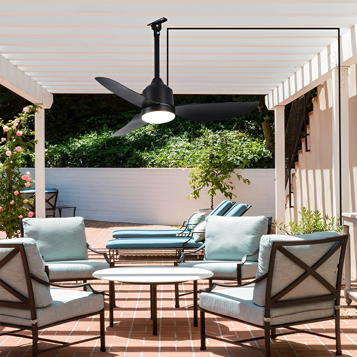 Modern Outdoor Dimmable DC Motor Reverse Frequency Ceiling Fan Light