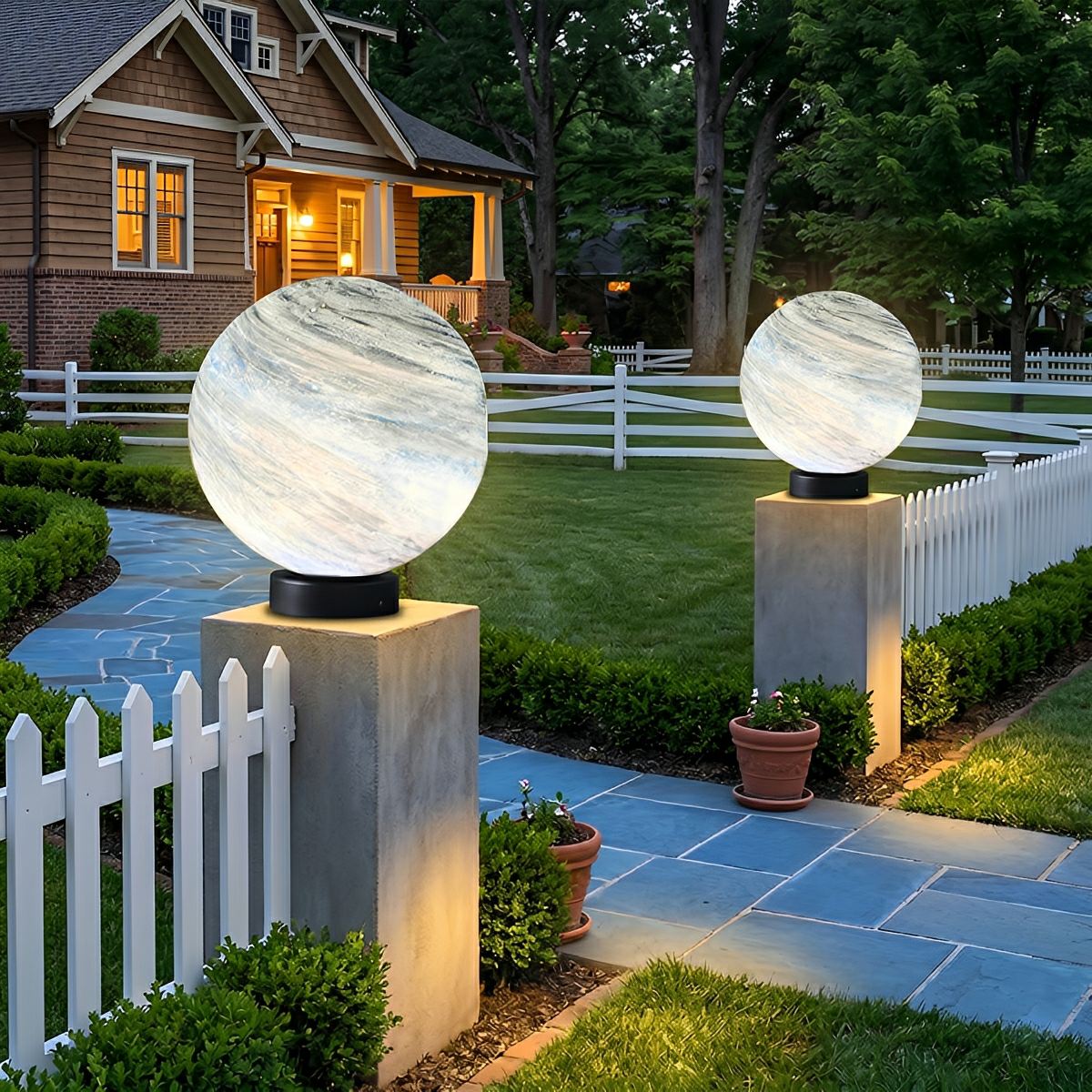 Modern Planet Globe Glass Waterproof Fence Outdoor Post Light