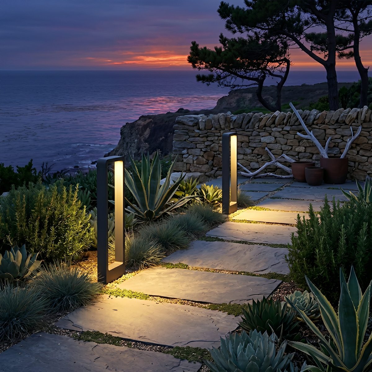 Modern Rectangular Frame Waterproof Outdoor Bollard Parth Light