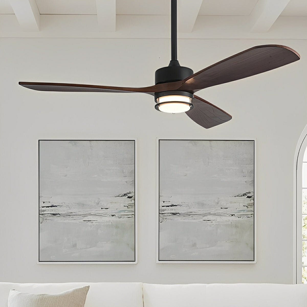 Modern Scandinavian Wood DC Motor Reverse Full-Spectrum LED Ceiling Fan Lights