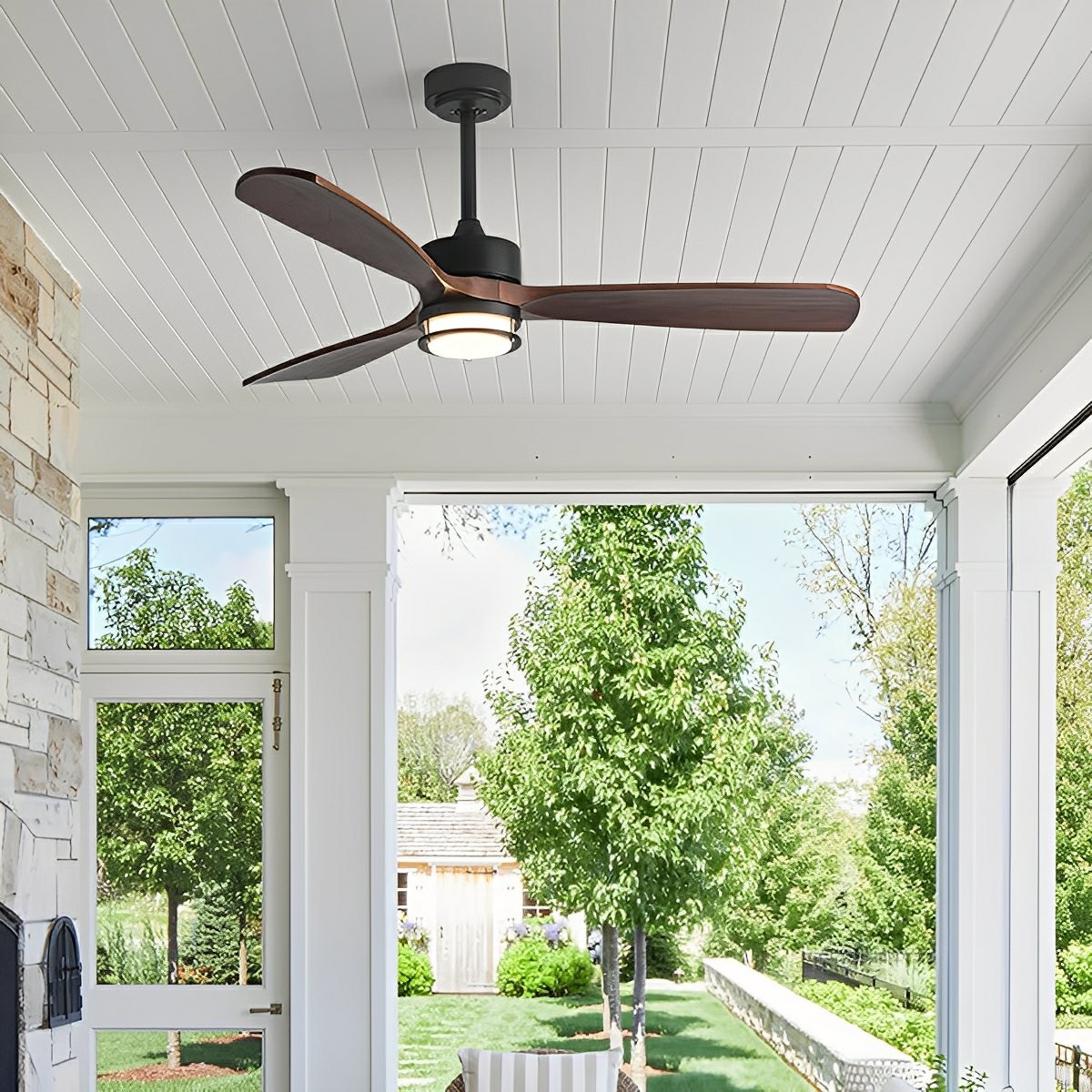 Modern Scandinavian Wood DC Motor Reverse Full-Spectrum LED Ceiling Fan Lights