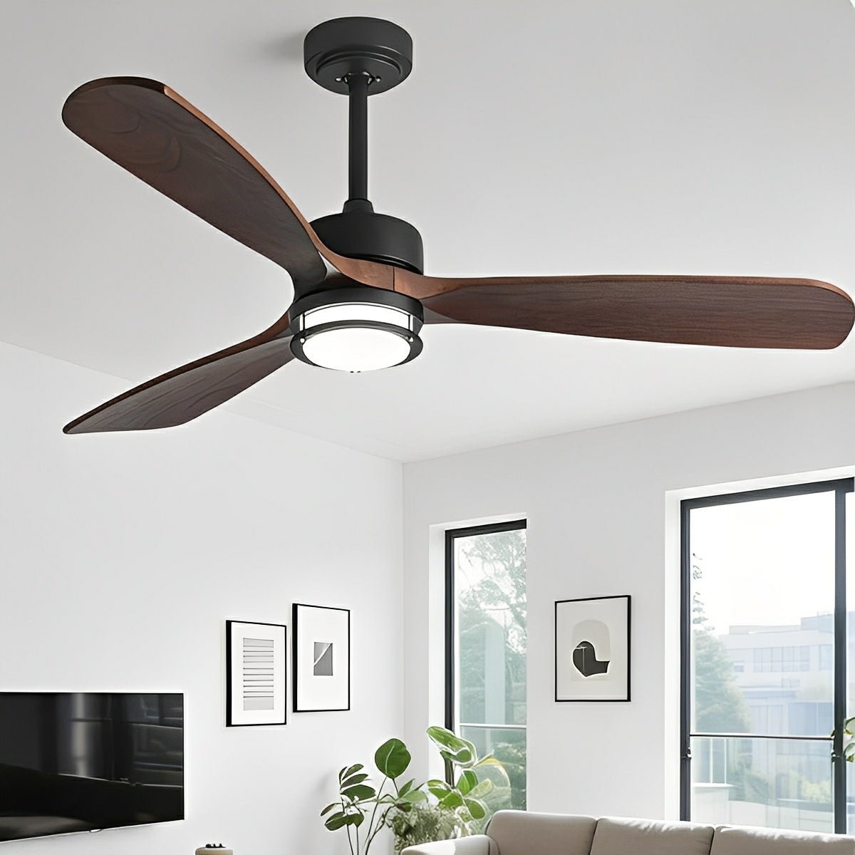 Modern Scandinavian Wood DC Motor Reverse Full-Spectrum LED Ceiling Fan Lights