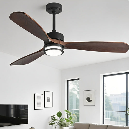Modern Scandinavian Wood DC Motor Reverse Full-Spectrum LED Ceiling Fan Lights
