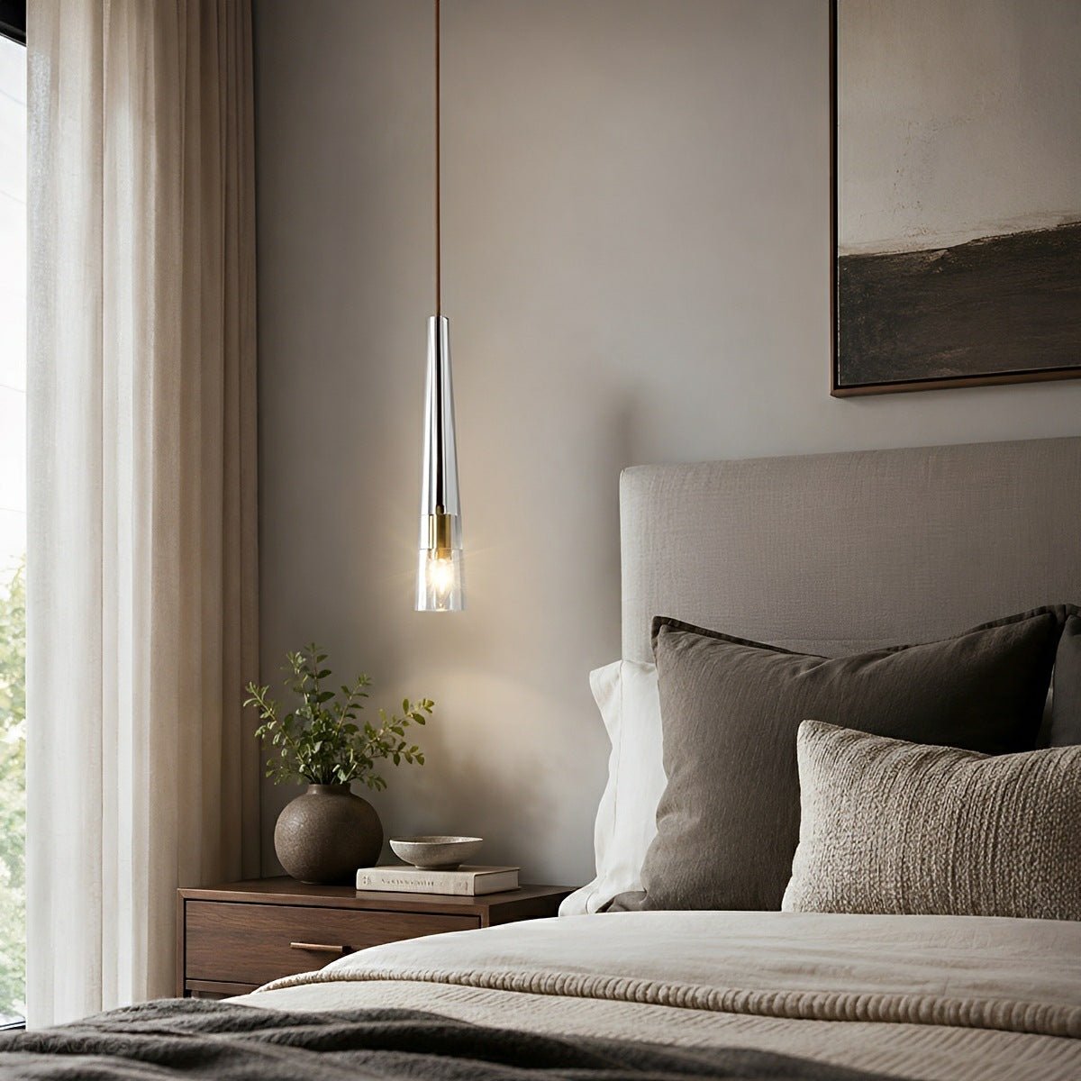 Modern Slim Conical Crystal Pendant Light