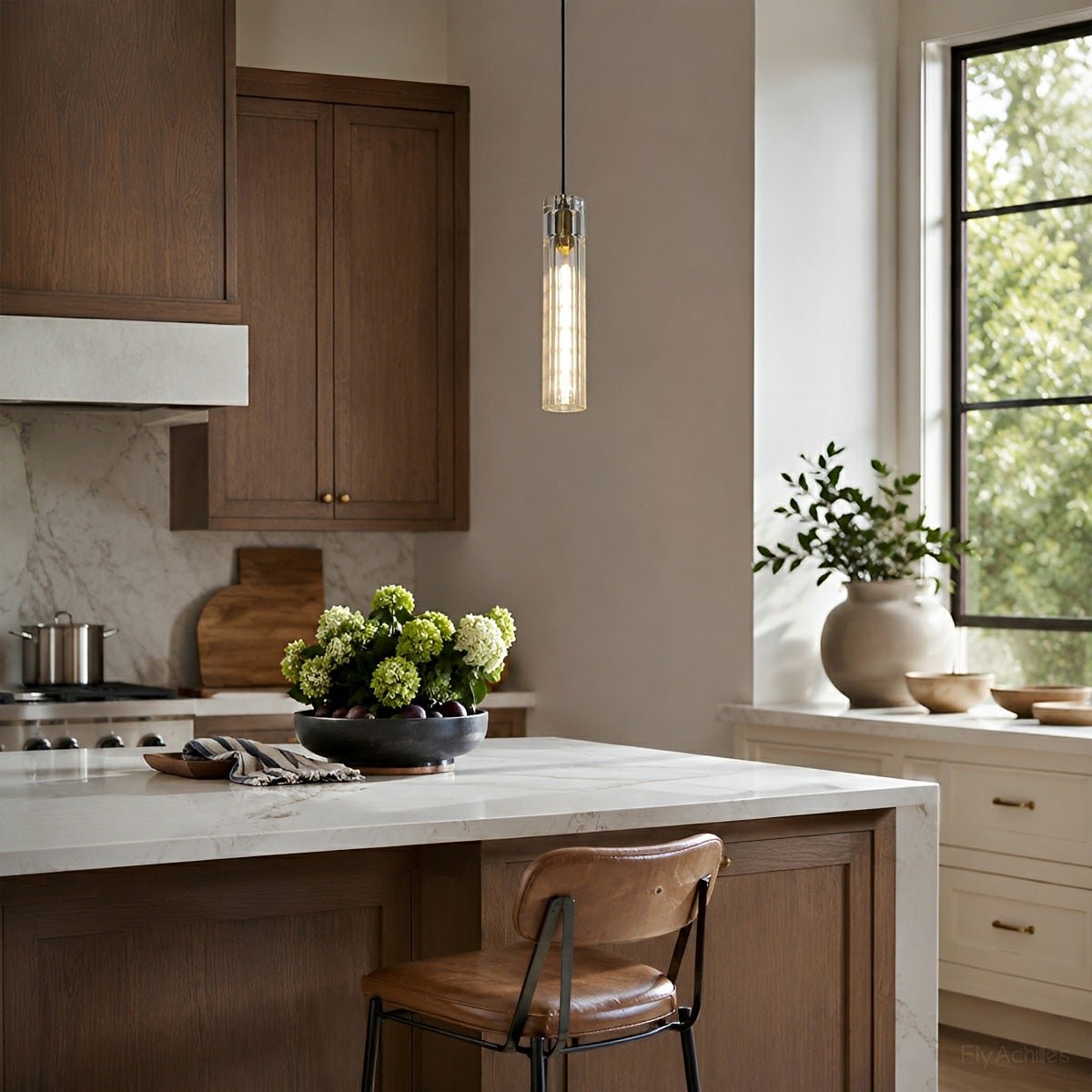 Modern Slim Cylindrical Crystal LED Pendant Light