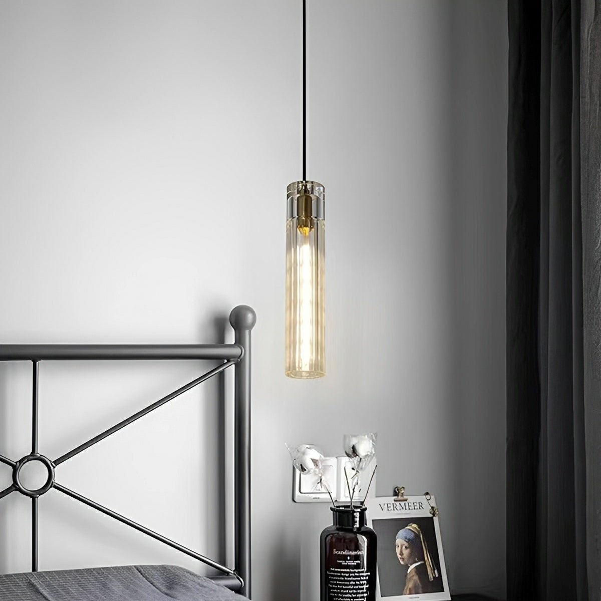 Modern Slim Cylindrical Crystal LED Pendant Light