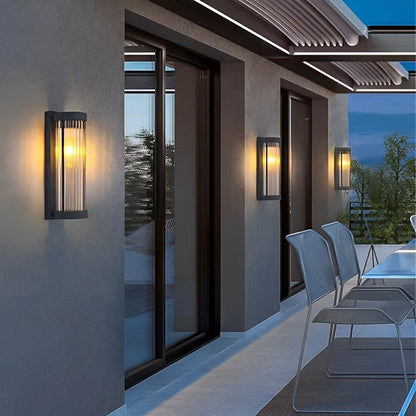 Modern Waterproof Cylinder Striped Glass Outdoor LED Porch Wall Lights