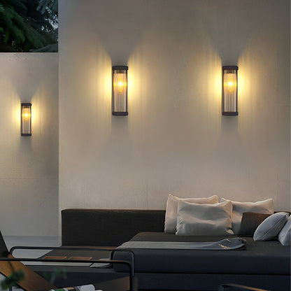 Modern Waterproof Cylinder Striped Glass Outdoor LED Porch Wall Lights