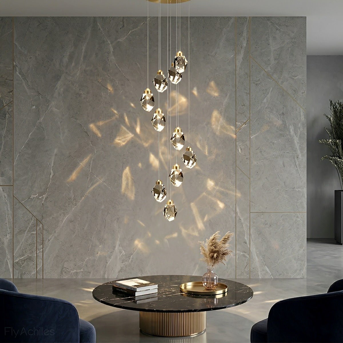 Dimmable Modern Spiral Crystal Droplets Staircase Chandelier