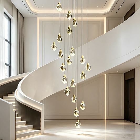 Dimmable Modern Spiral Crystal Droplets Staircase Chandelier