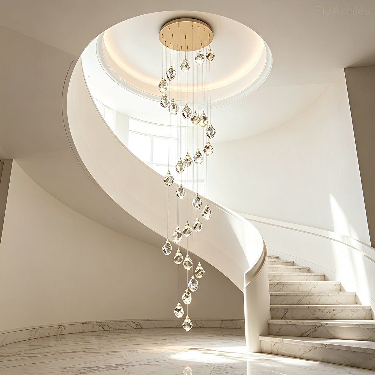 Dimmable Modern Spiral Crystal Droplets Staircase Chandelier