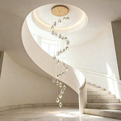 Dimmable Modern Spiral Crystal Droplets Staircase Chandelier