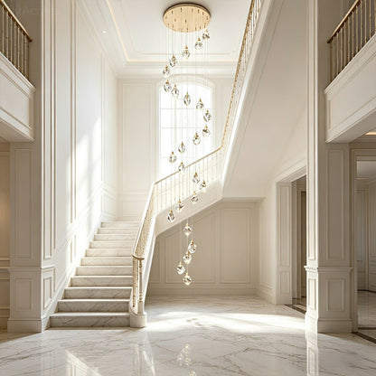 Dimmable Modern Spiral Crystal Droplets Staircase Chandelier