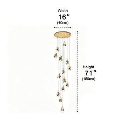 Dimmable Modern Spiral Crystal Droplets Staircase Chandelier