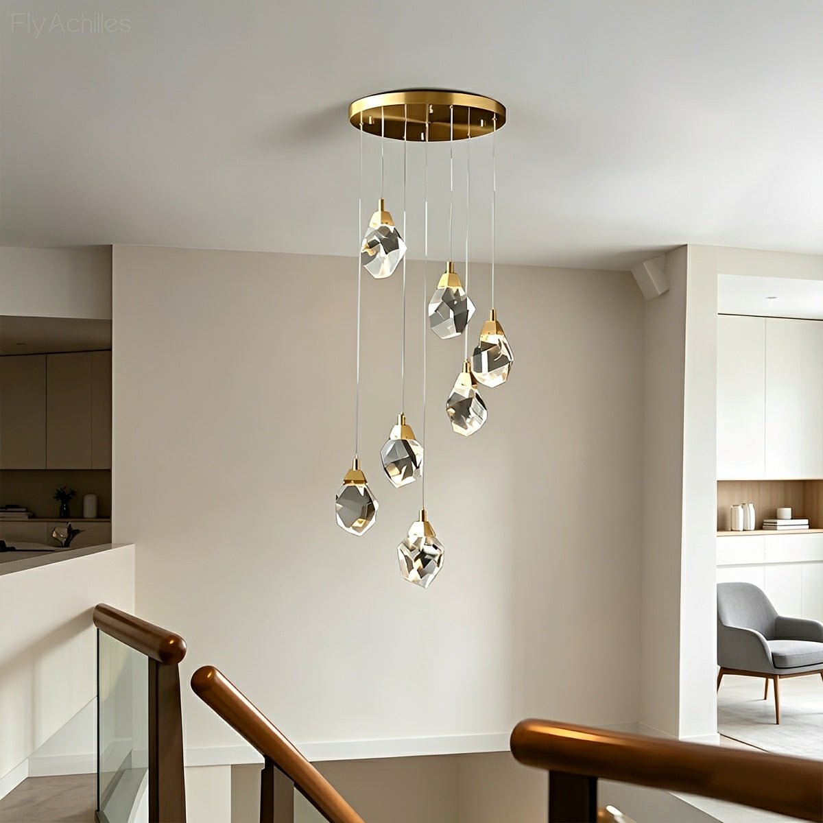 Dimmable Modern Spiral Crystal Droplets Staircase Chandelier