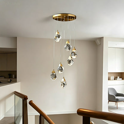Dimmable Modern Spiral Crystal Droplets Staircase Chandelier