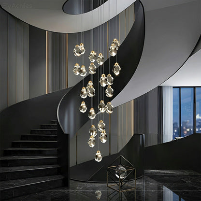 Dimmable Modern Spiral Crystal Droplets Staircase Chandelier