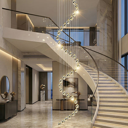 Dimmable Modern Spiral Crystal Droplets Staircase Chandelier