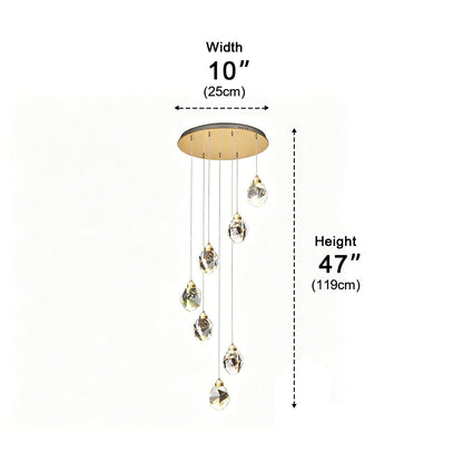Dimmable Modern Spiral Crystal Droplets Staircase Chandelier