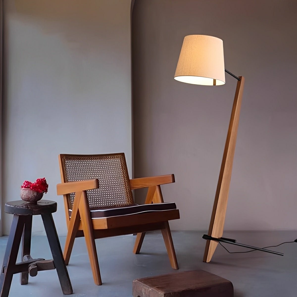 Modern Tilt Wood Fabric Drum Shade Floor Lamp