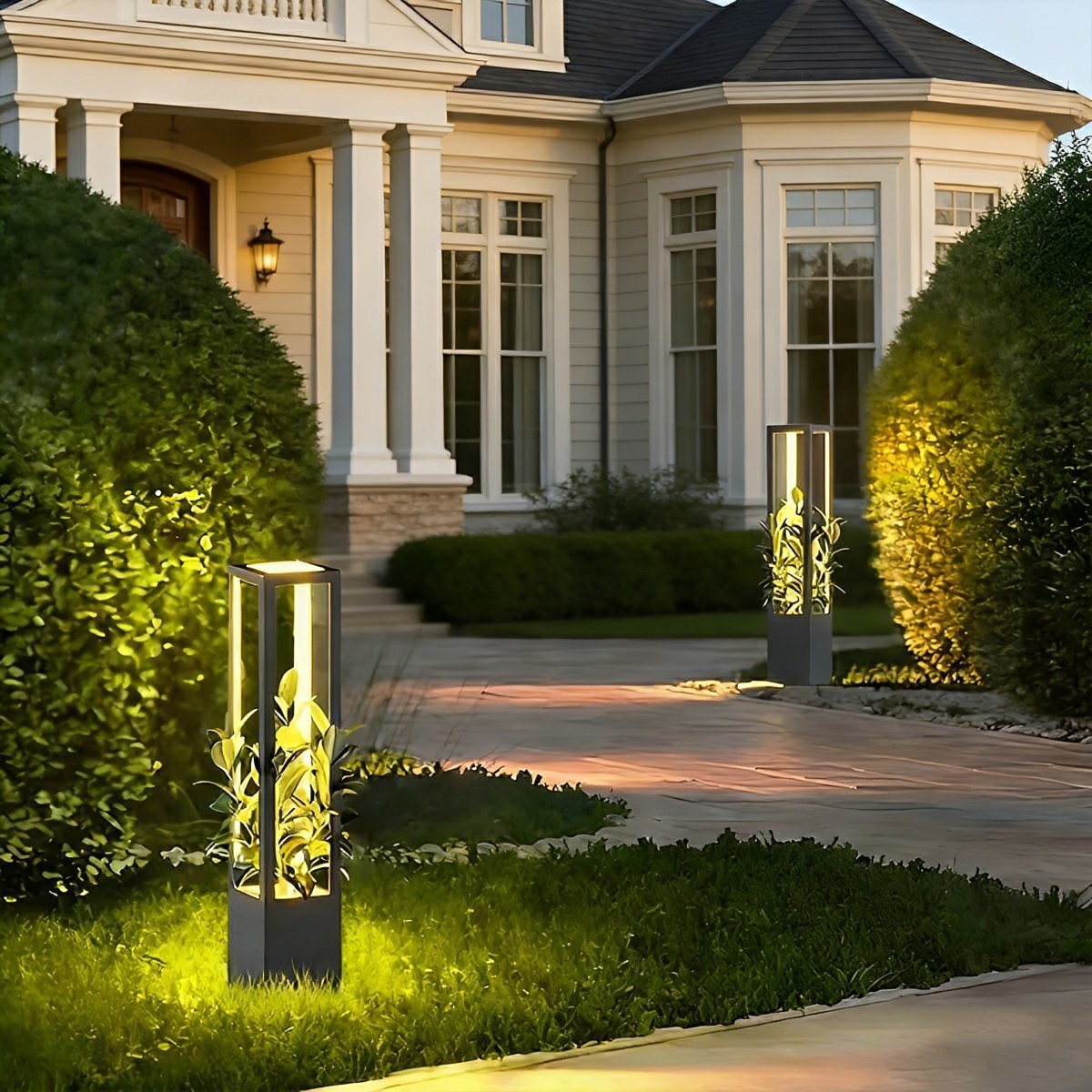 Modern Waterproof Hollow Plants Pot Outdoor LED Lawn Pillar Lights