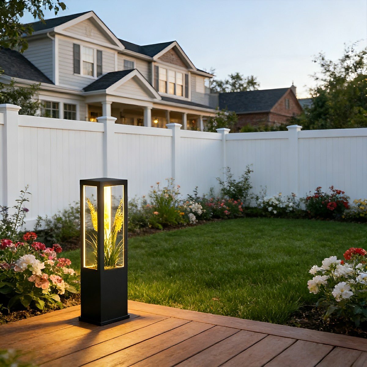 Modern Waterproof Hollow Plants Pot Outdoor LED Lawn Pillar Lights