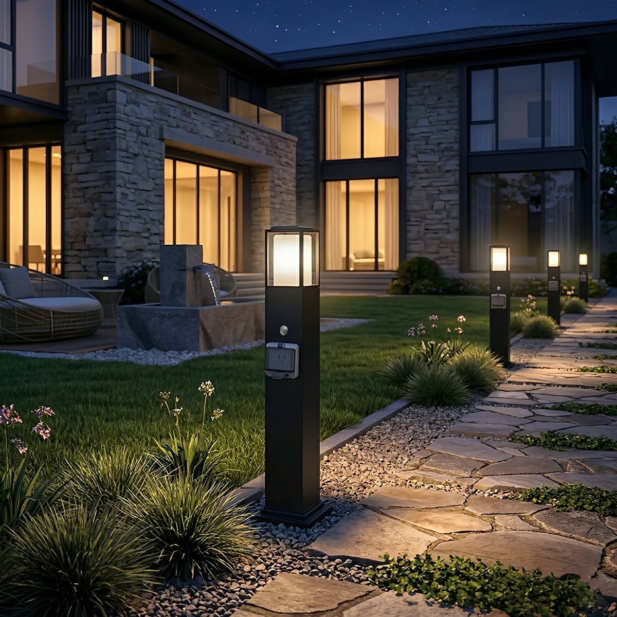 Modern Waterproof Outdoor LED Landscape Path Lights with Power Outlet