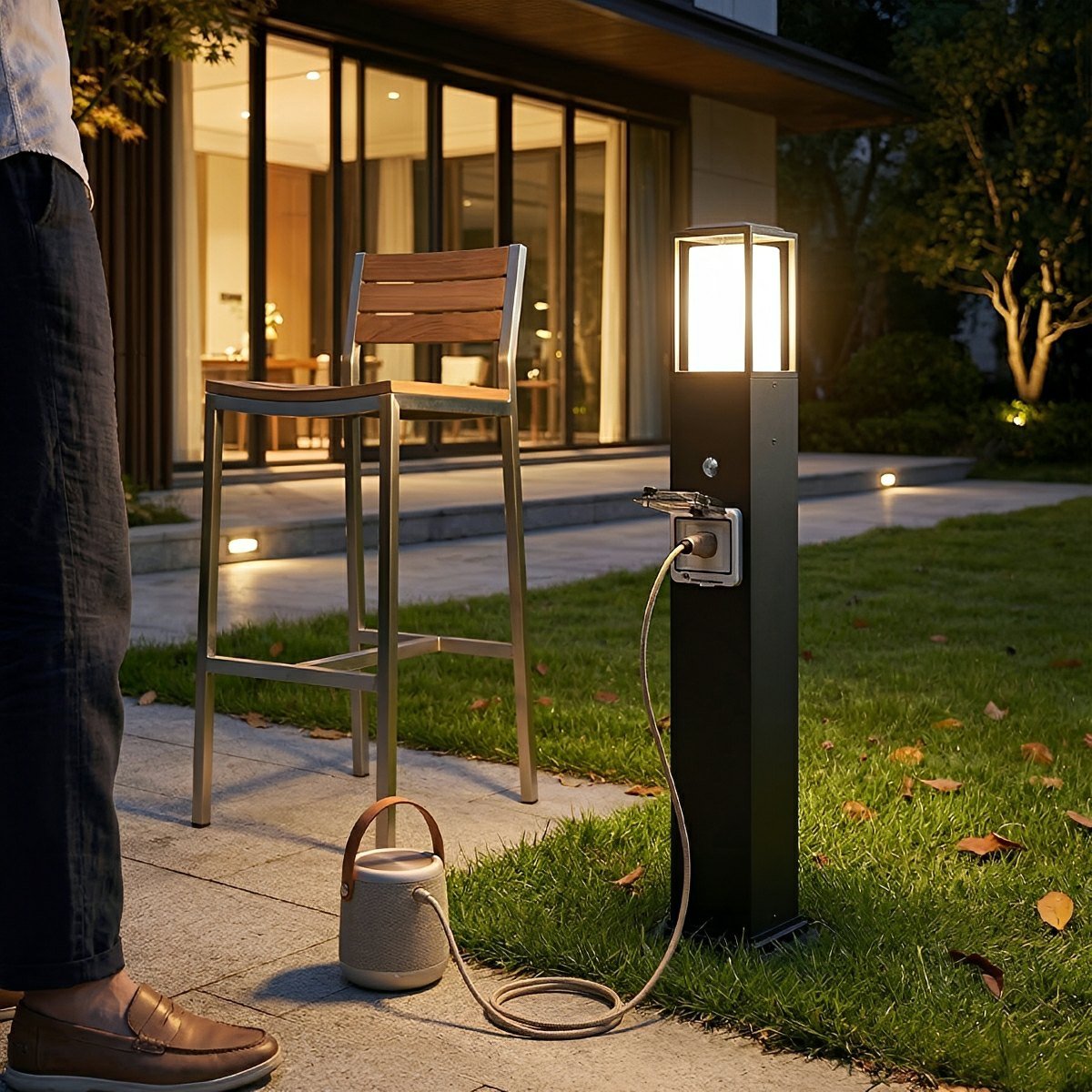 Modern Waterproof Outdoor LED Landscape Path Lights with Power Outlet