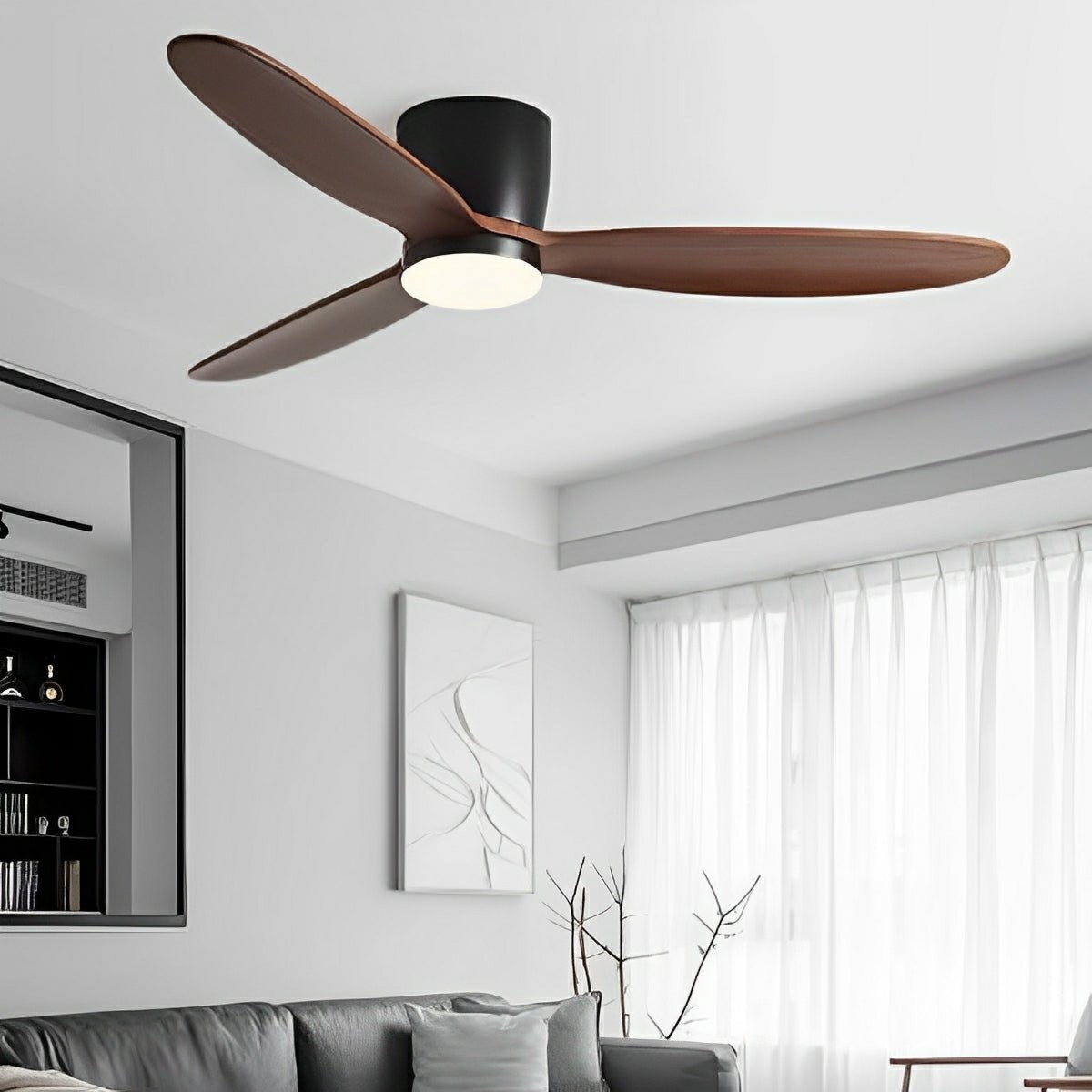 Modern Wood Grain Reverse 6-Speed DC Motor Inverter Ceiling Fan Light