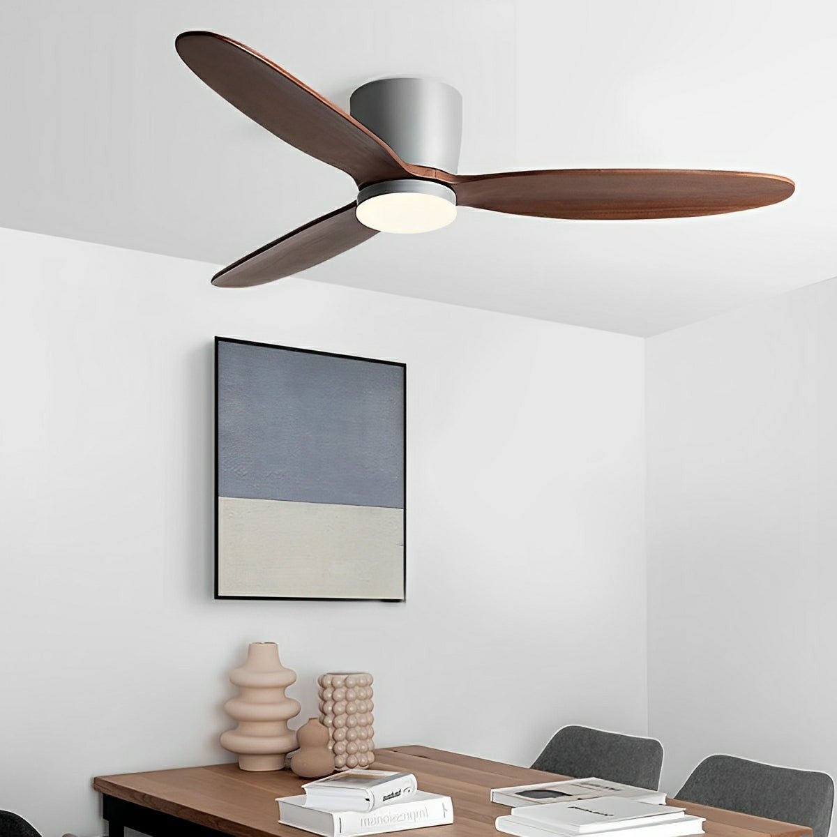 Modern Wood Grain Reverse 6-Speed DC Motor Inverter Ceiling Fan Light